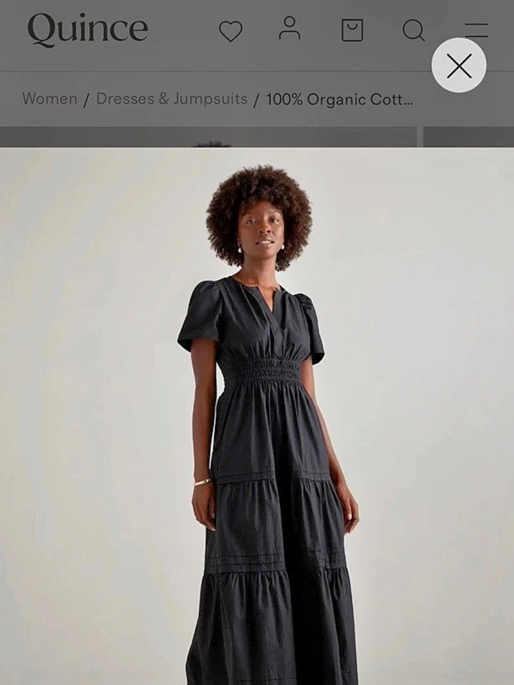 Quince 100% Organic Cotton Poplin Smocked Midi Dress Black